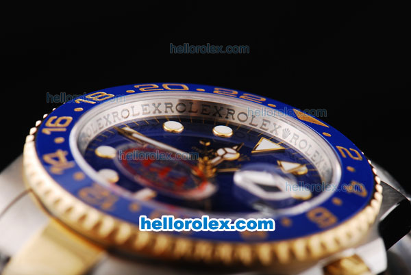 Rolex GMT Master II Automatic Movement with Blue Dial and Blue Ceramic Bezel-Two Tone Strap - Click Image to Close